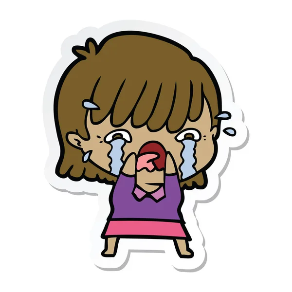 Sticker of a cartoon girl crying — Stock Vector