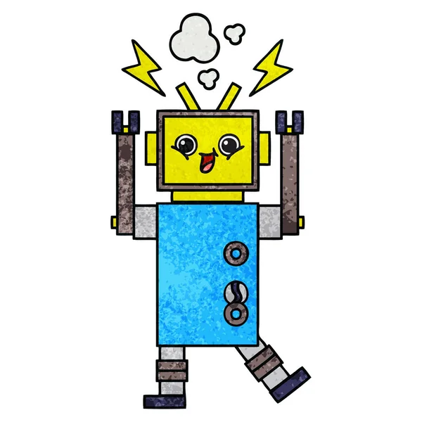 Retro Grunge Textur Cartoon glücklicher Roboter — Stockvektor