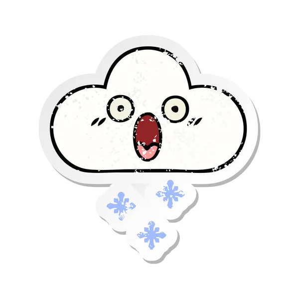 Pegatina Angustiada Una Linda Nube Nieve Dibujos Animados — Vector de stock