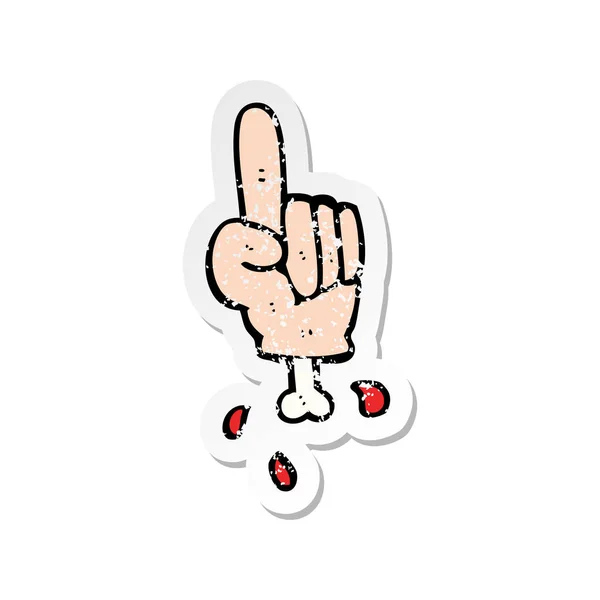 ハロウィーンの手を指している漫画のレトロな苦しめられたステッカー — ストックベクタ
