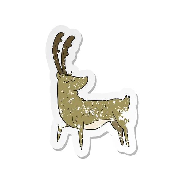 Retro nödställda klistermärke av en tecknad manly hjort — Stock vektor