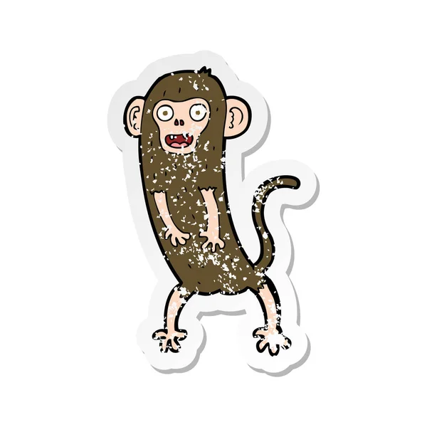 Ρετρό αναξιοπαθούντα αυτοκόλλητο μια τρελή μαϊμού κινουμένων σχεδίων — Διανυσματικό Αρχείο