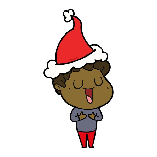 Dessin Dessiné Main Riant Homme Portant Chapeau Père Noël — Image vectorielle