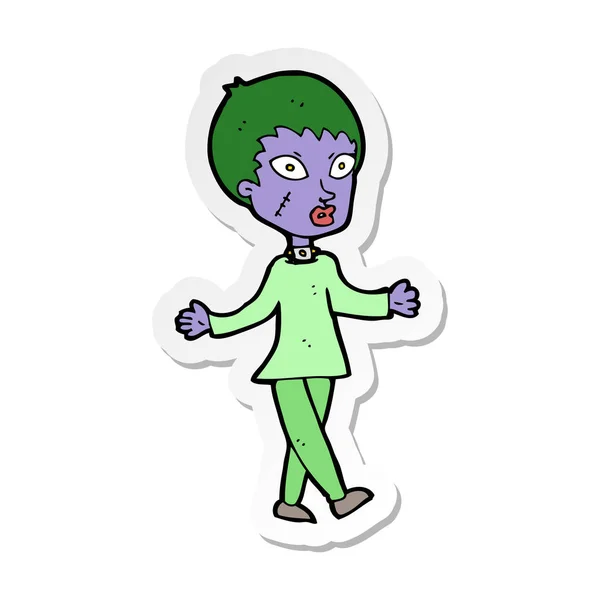 Sticker of a cartoon halloween zombie woman — Stock Vector
