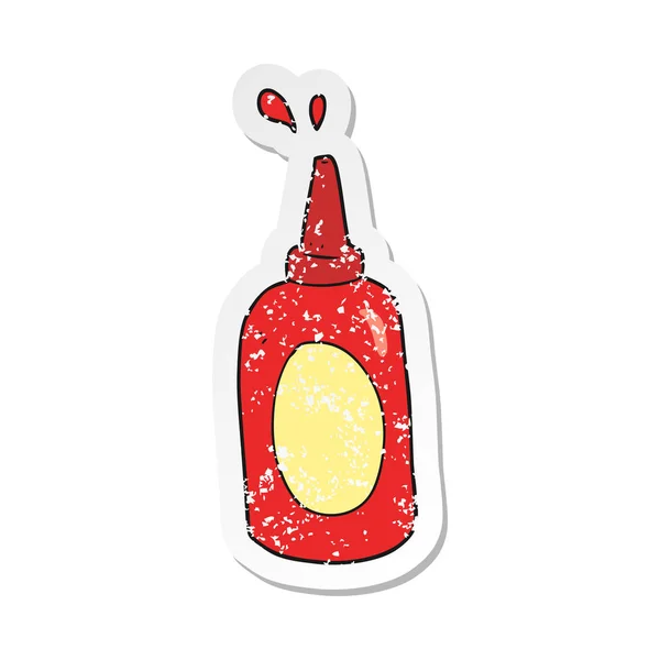 Retro Distressed Sticker Cartoon Ketchup Bottle — Stock Vector