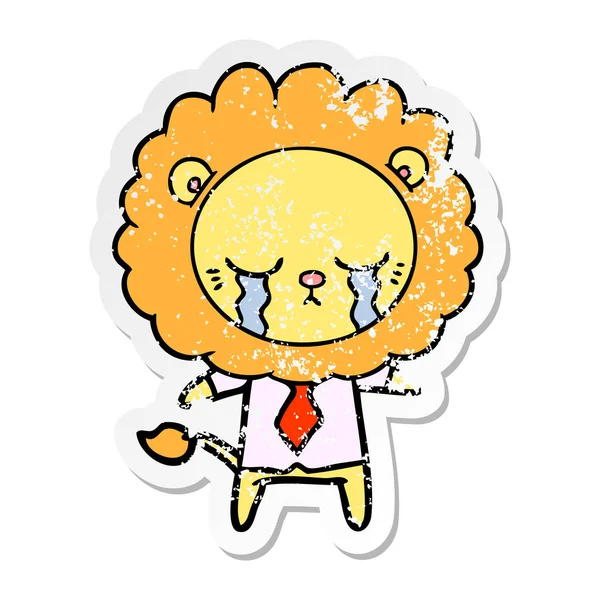 Distressed Sticker Crying Cartoon Lion — Stock Vector