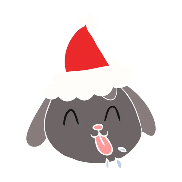 Noel Baba şapkası giyen köpek yüzlü bir düz renk gösterimi — Stok Vektör