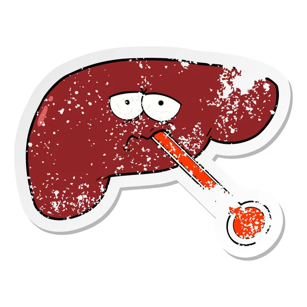 Distressed sticker of a cartoon unhealthy liver — Stock Vector