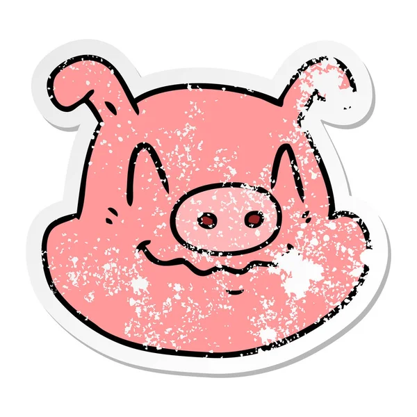 Distressed sticker of a cartoon pig face — Stock Vector