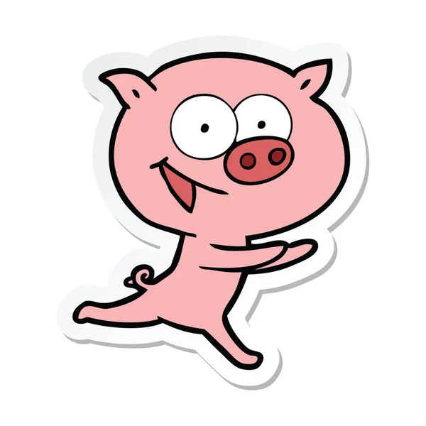 쾌활 한 돼지 만화 스티커 — 스톡 벡터