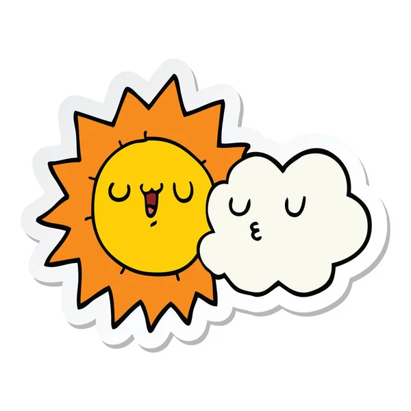 Aufkleber einer Karikatur Sonne und Wolke — Stockvektor