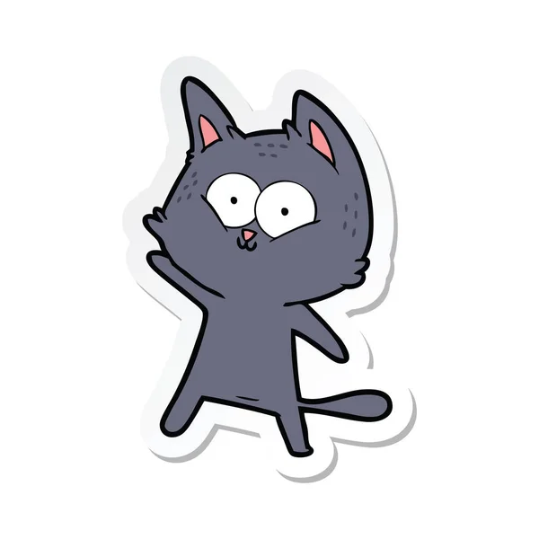 Aufkleber einer Cartoon-Katze winkt — Stockvektor