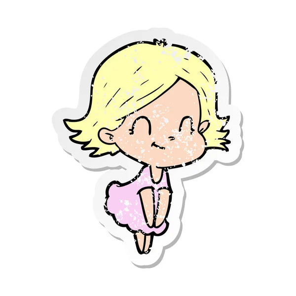 Distressed sticker of a cartoon friendly girl — Stock Vector