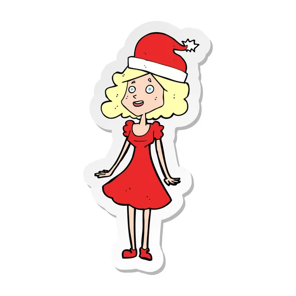 Pegatina de una mujer de dibujos animados vestida para Navidad — Archivo Imágenes Vectoriales