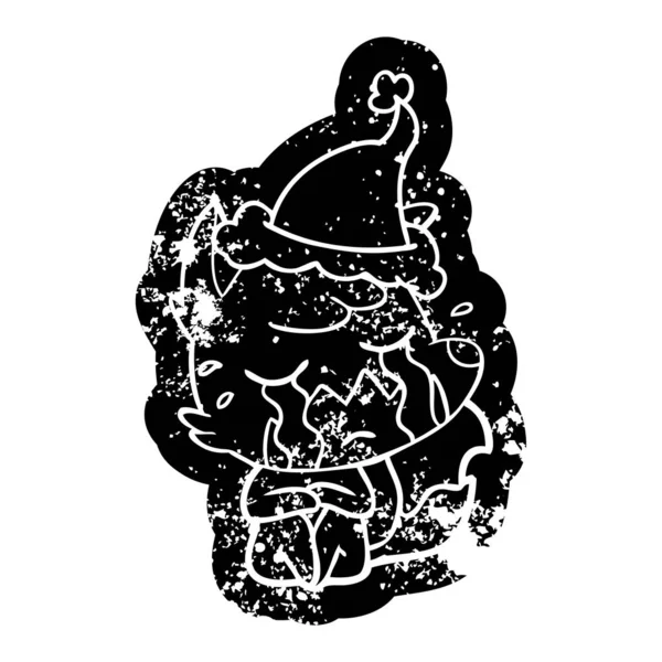Pleurer renard dessin animé en détresse icône d'un port santa chapeau — Image vectorielle