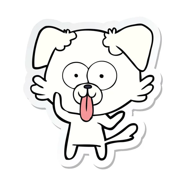 Pegatina de un perro de dibujos animados con la lengua sobresaliendo — Vector de stock