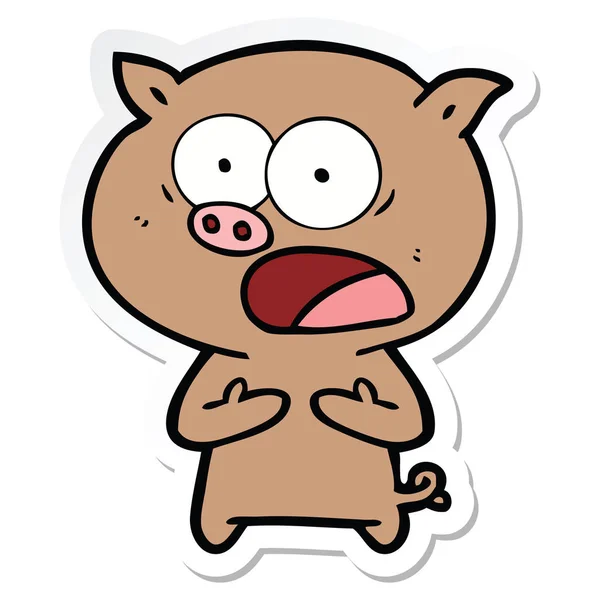 Etiqueta de um porco de desenho animado que grita — Vetor de Stock