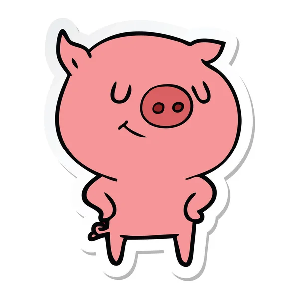 Sticker Happy Cartoon Pig — Stock Vector