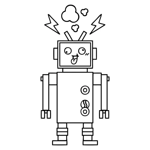 Lijntekening Cartoon Van Een Gek Gebroken Robot — Stockvector