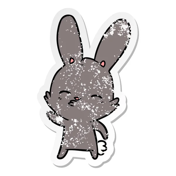 Distressed Sticker Curious Bunny Cartoon — Stock Vector