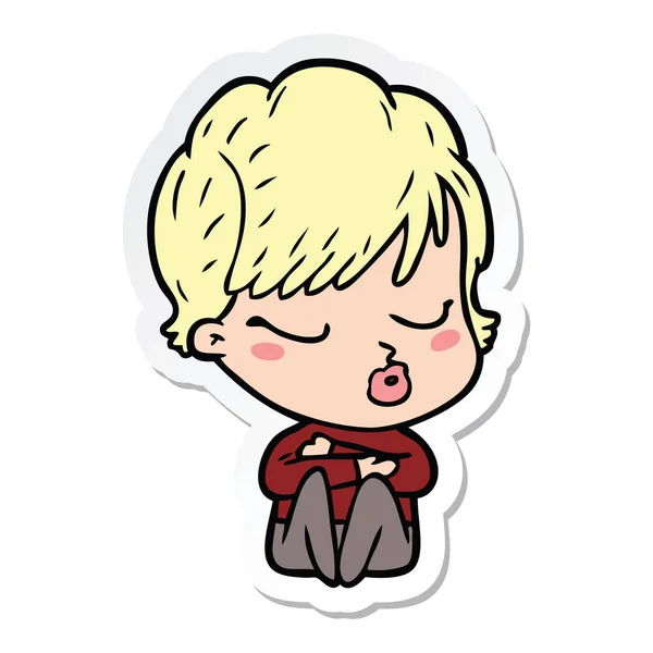 Sticker of a cartoon woman with eyes closed — стоковый вектор