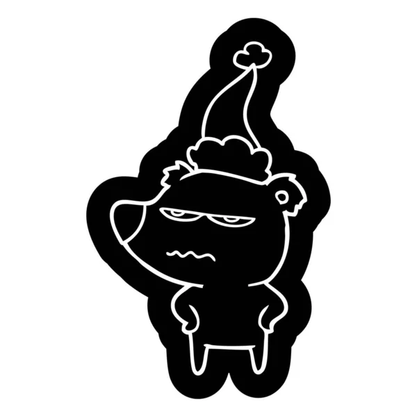 着てサンタの帽子の怒っているクマ極漫画アイコン — ストックベクタ