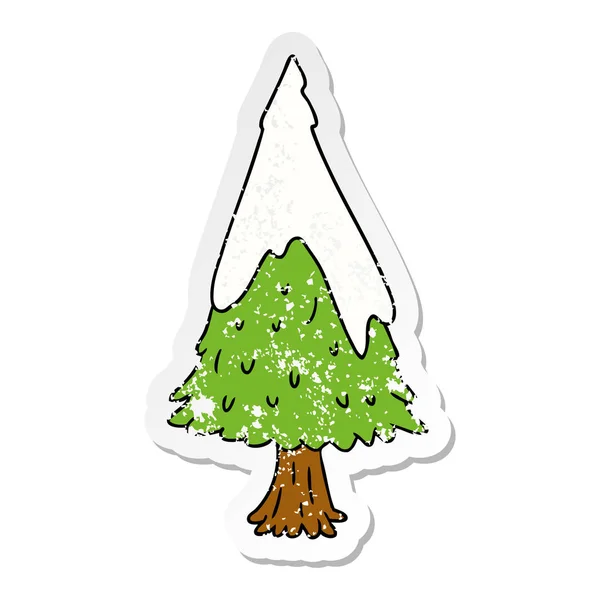 Käsin Piirretty Ahdistuneita Tarra Sarjakuva Doodle Yhden Lumen Peittämä Puu — vektorikuva