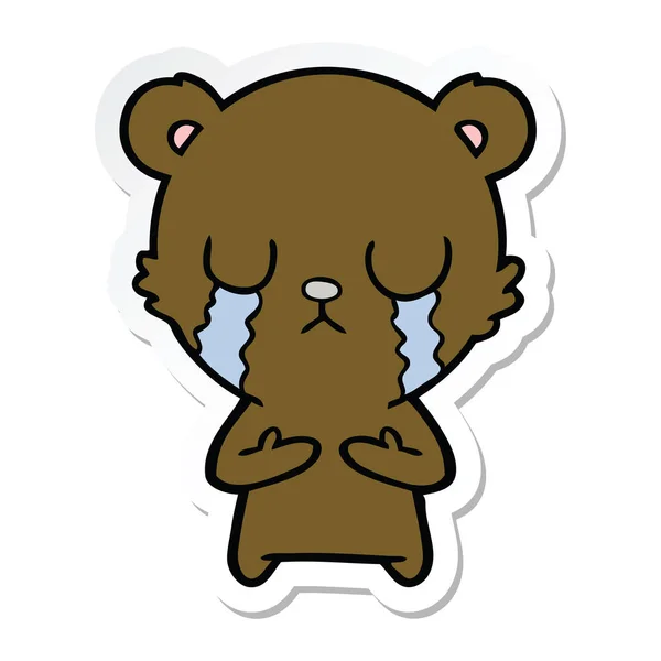 Pegatina de un oso de dibujos animados llorando — Vector de stock