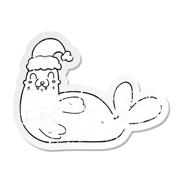 Мрачная наклейка на рождественский морж — стоковый вектор