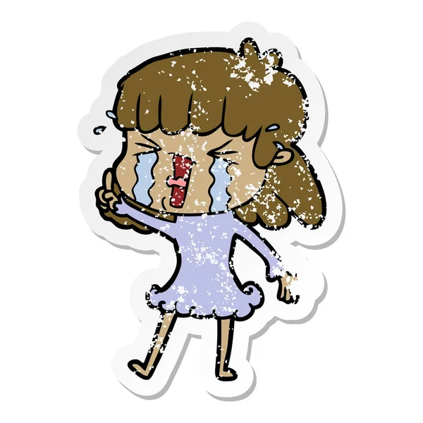 Verontruste Sticker Van Een Cartoon Vrouw Tranen — Stockvector