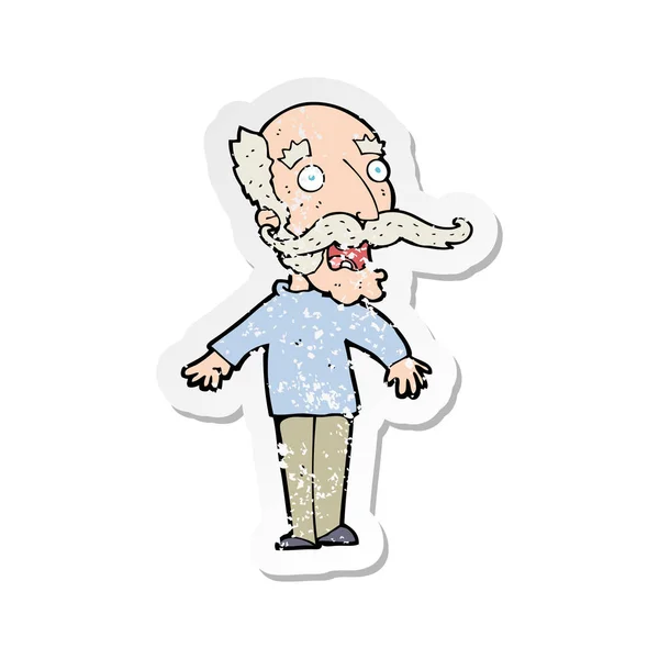 Retro Angustiado Adesivo Desenho Animado Velho Homem Ofegante Surpresa — Vetor de Stock