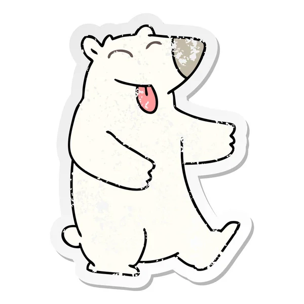 Verontruste sticker van een eigenzinnige hand getrokken cartoon ijsbeer — Stockvector