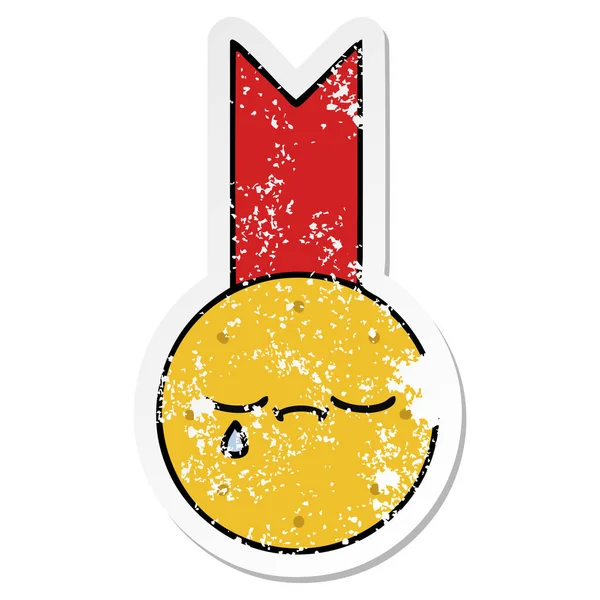 Autocollant Affligé Une Jolie Médaille Dessin Animé — Image vectorielle