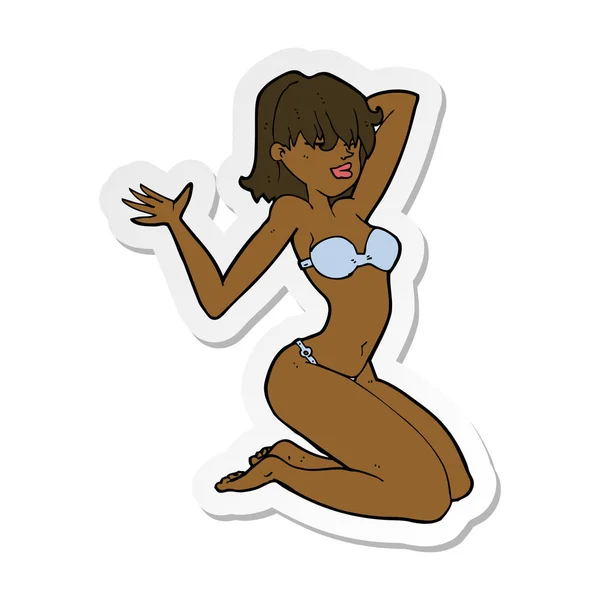 Klistermärke på en tecknad sexig bikini flicka — Stock vektor
