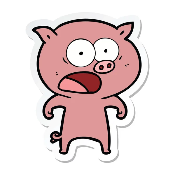 Autocollant d'un cochon de dessin animé criant — Image vectorielle