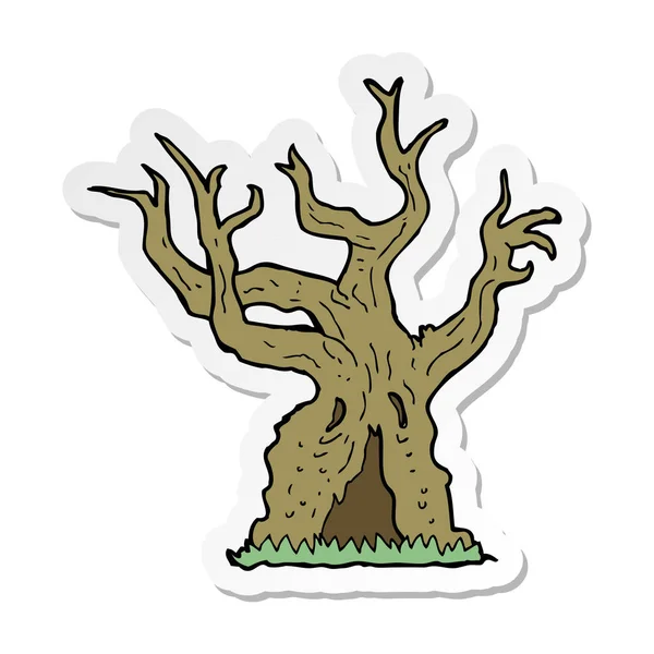 Pegatina de un viejo árbol espeluznante de dibujos animados — Vector de stock