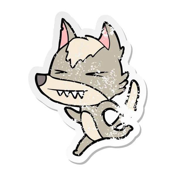 Distressed Sticker Angry Wolf Running — Stock Vector