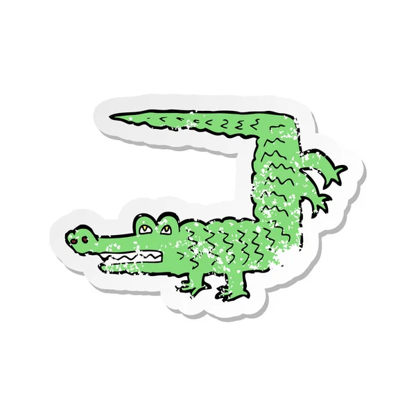 Retro adesivo angosciato di un coccodrillo cartone animato — Vettoriale Stock