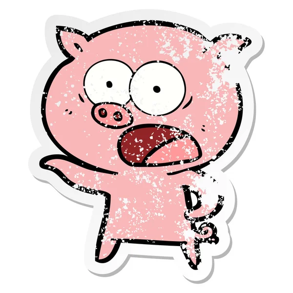 Etiqueta angustiada de um porco de desenho animado gritando — Vetor de Stock