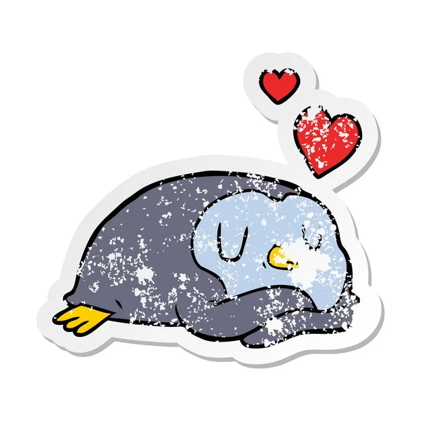 Nödställda klistermärke på en tecknad pingvin i kärlek — Stock vektor