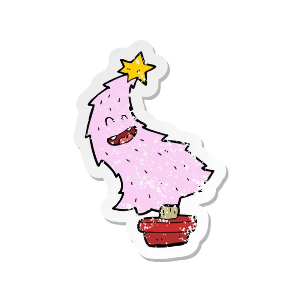 Retro distressed nálepka Cartoon tanec vánoční strom — Stockový vektor