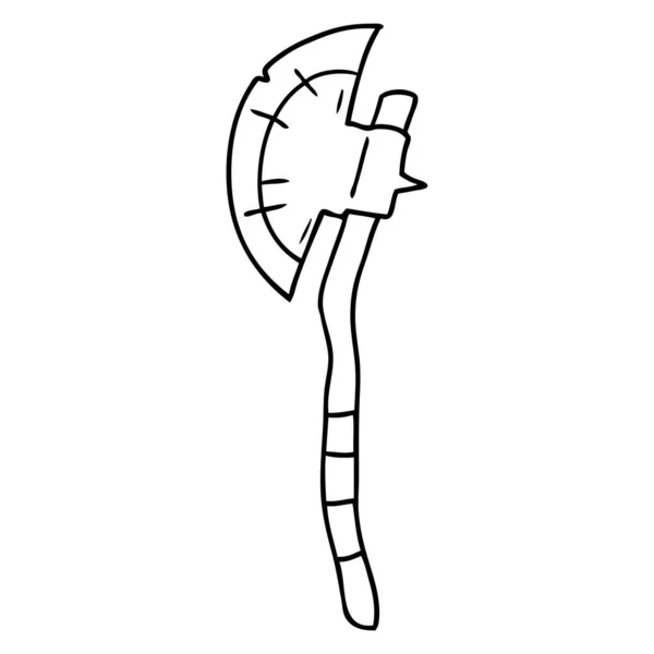 Handen Ritade Linje Ritning Doodle Medievil Axe — Stock vektor