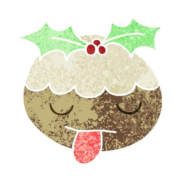 Retro Illustration Stil Egendomliga Tecknad Christmas Pudding — Stock vektor