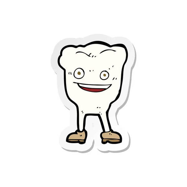 Etiket bir çizgi film mutlu diş karakteri — Stok Vektör