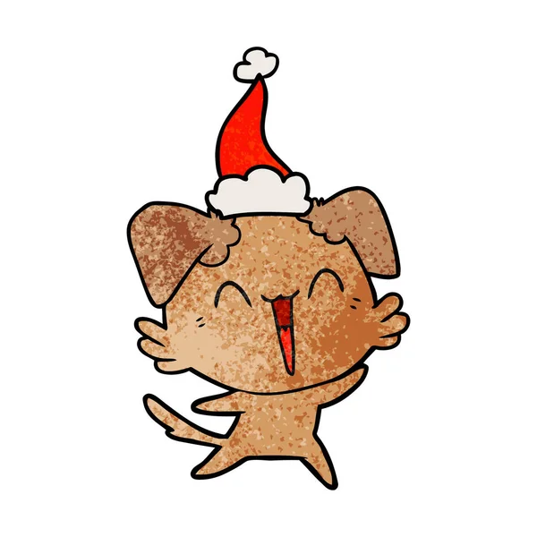 Felice cagnolino strutturato cartone animato di un cappello indossando Babbo Natale — Vettoriale Stock