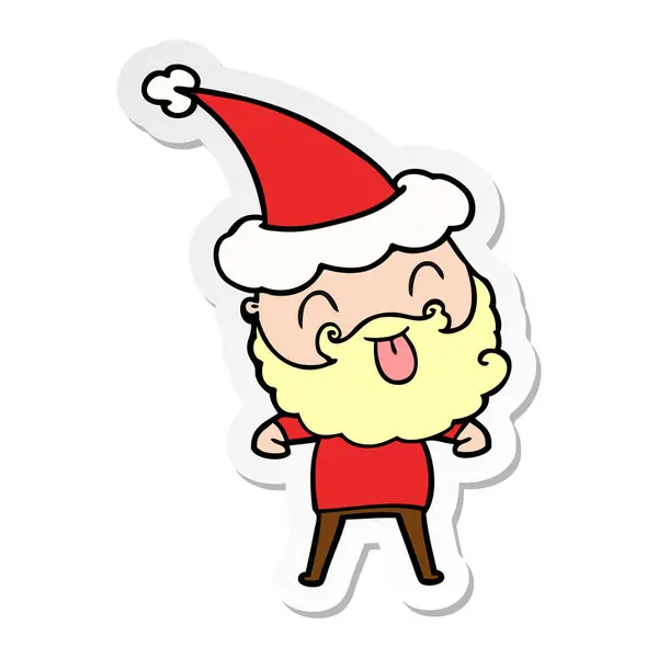 Man with beard sticking out tongue wearing santa hat — Stock Vector