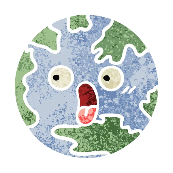 Retro illustrazione stile cartone animato pianeta terra — Vettoriale Stock