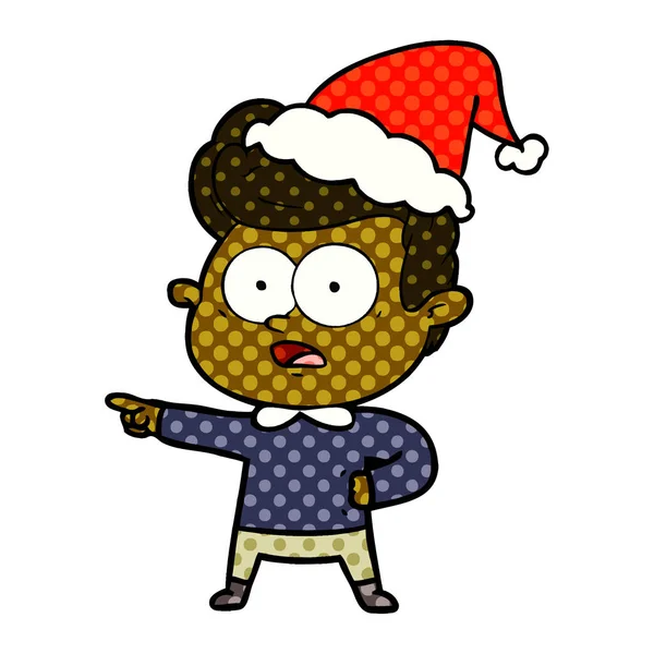 Illustration im Comic-Stil eines starrenden Mannes mit Weihnachtsmütze — Stockvektor