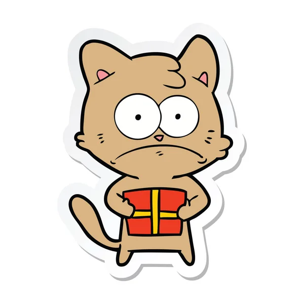 sticker of a cartoon cat with present