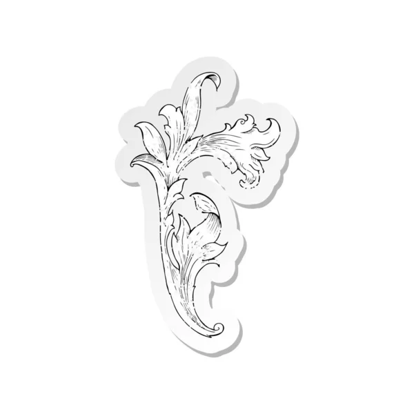 Retro Noodlijdende Sticker Van Een Traditionele Hand Getekende Bloemen Swirl — Stockvector
